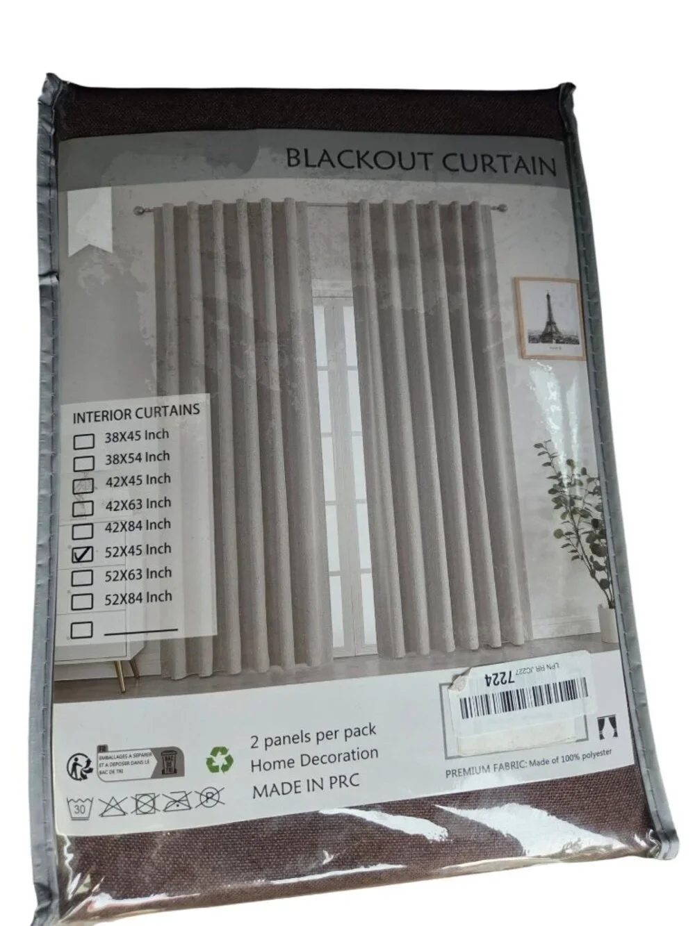 Blackout Curtain 52x45 Inch 2 Panels Premium Fabric 100% Polyester Home Decorati